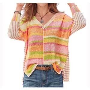 Sundance Johanna Sweater Women XS Orange Pink Stripe Colorful Cotton Lightweight
